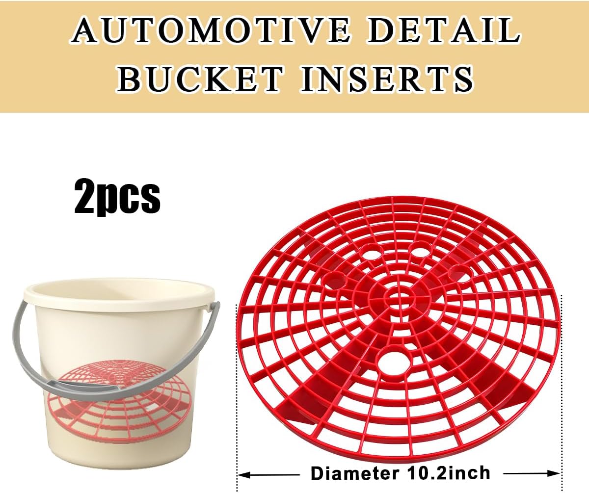 2 PCS Car Wash Bucket Insert, Plastic Wash Bucket Insert Removes Dirt Debris for Car Detailing Cleaning, Auto Detail Grit Trap Fits 12 Inch Diameter or 3-5 Gallon Bucket (Black+Red)