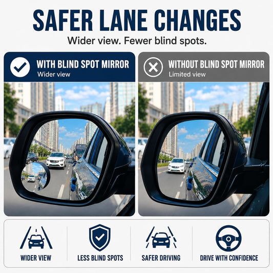 Frameless Car Blind Spot Mirror 2 Pack - Premium Convex HD Glass Round Side Blind Spot Mirrors with Wide Angle View, Eliminate Blind Zones & Parking Assistance for Safe Driving