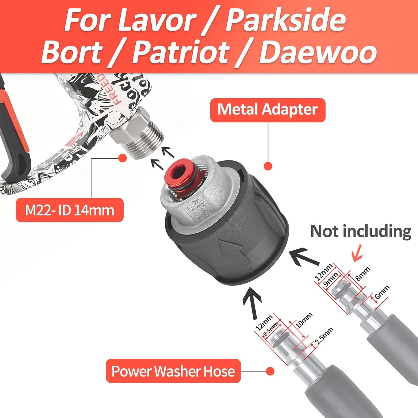 BEAR FORCE Pressure Washer Short Spray Gun M22-ID14mm Max 3000 PSI & Foam Cannon Foam Gun with 5 Tips #035 & 3/8'' Quick Connector Swivel, Additional Orifice Nozzle 1.10mm, Car Care Detailing