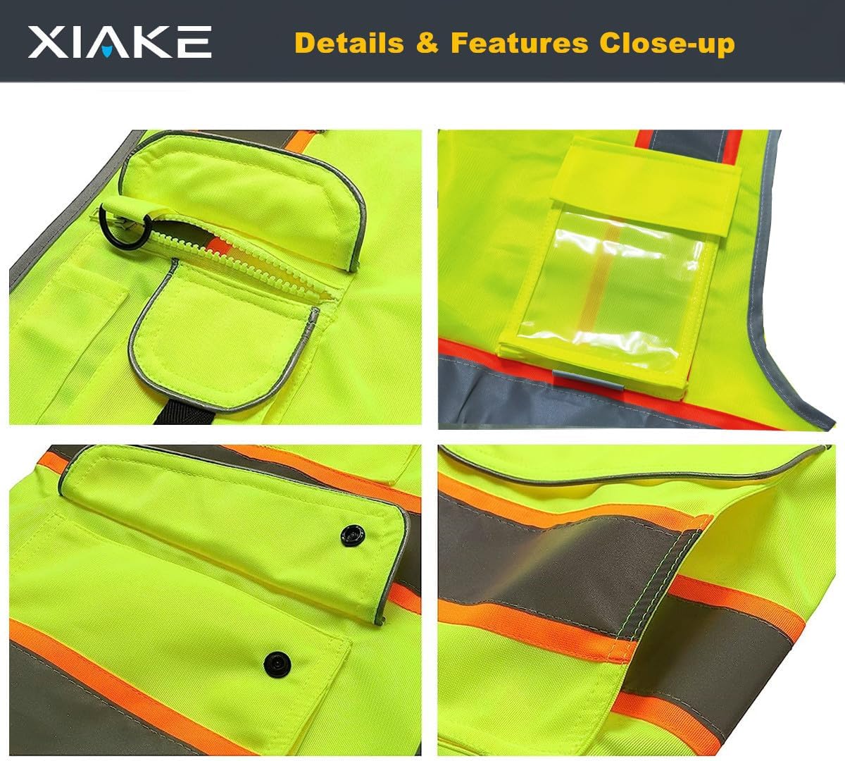 XIAKE 9 Pockets Class 2 High Visibility Reflective Safety Vest for Men Women,Meets ANSI/ISEA Standard