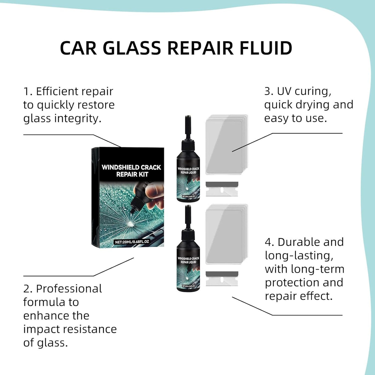 Cracked Windshield Repair Kit for Car Cracks, Fast and Convenient (2PCS) | Emergency Repair for Star, Linear Cracks & Chips,Portable Emergency Glass Repair Set for Car and Home Use