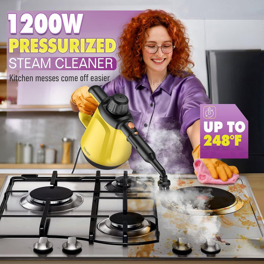 Steam Cleaner, Handheld Steam Cleaner for Home, 1200W Multi-Surface Steamer for Cleaning with 10 Tools, Deep Cleaning for Bathrooms, Kitchens, Upholstery, Windows, Shower, Tile, Grout and Car