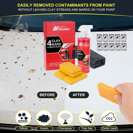 Car Clay Bars Auto Detailing and Clay Synthetic Lubricant Kit with 4 PCS Clay Bars, Clay bar Lubricant Tablets 10 Pack, Spray Bottle and Microfiber Towel for Car Detailing Cleaning