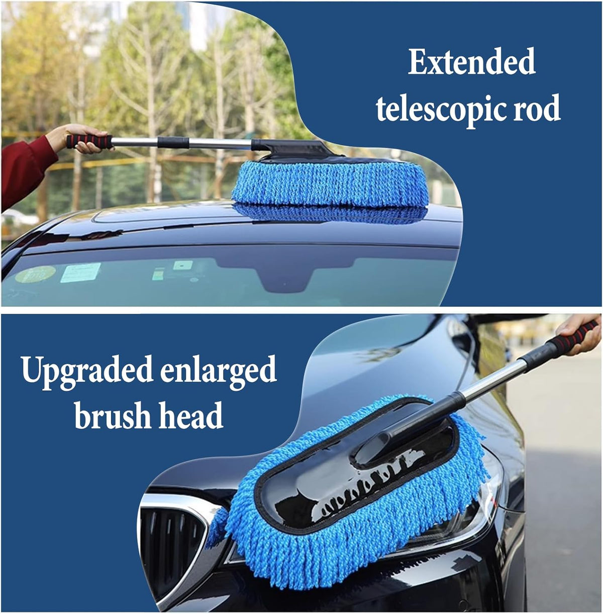 Car Duster Interior, Car Duster Exterior Mini for Dust Brush with Extension Pole Blue Stretchable