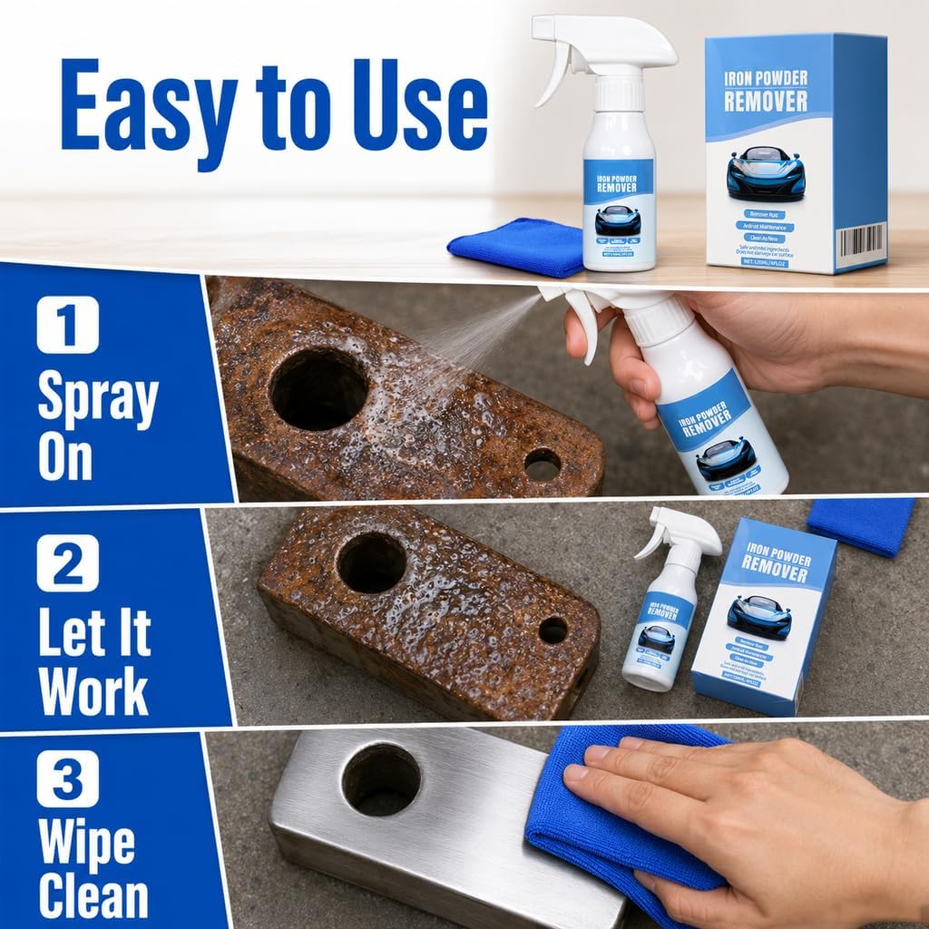 2pcs Rust Iron Powder Remover, Heavy-Duty Corrosion Remover for Metal, Tools, Cars, Bikes