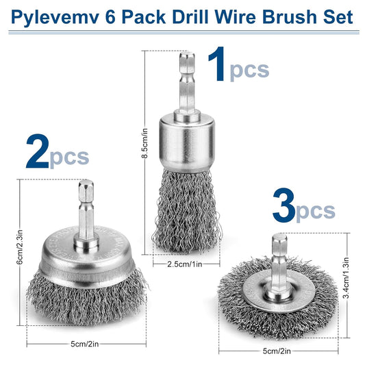 6Pcs Professional Wire Wheel, Carbon Steel Wire Brush for Drill, Drill Cup Brush for Cleaning Rust, Wire Brush Drill Attachments with 1/4 Inch Hex Shank