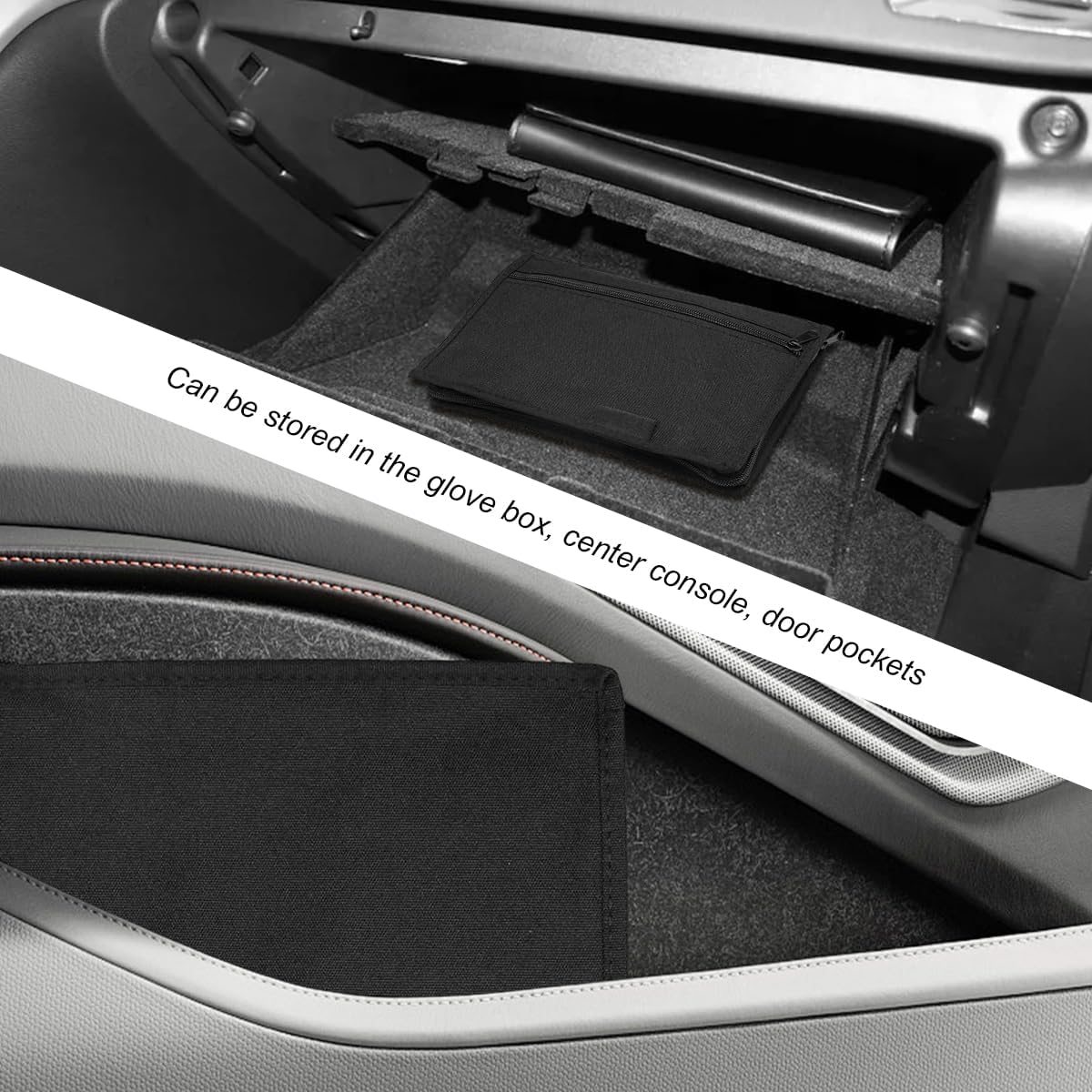 Car Registration Insurance Holder, Glove Box Compartment Organizer Owner Manual Zipped Case, Multipurpose Oxford Cloth Vehicle Document Holder for Essential Gadgets Cards