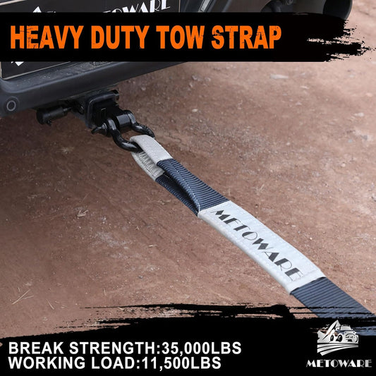 METOWARE Recovery Tow Strap Kit 3" x 20ft, Heavy Duty Recovery Strap 35,000lbs Break Strength with 3/4" D Ring Shackles(2pcs) & Storage Bag, Emergency Off Road Towing Rope for SUV, UTV, ATV, Truck
