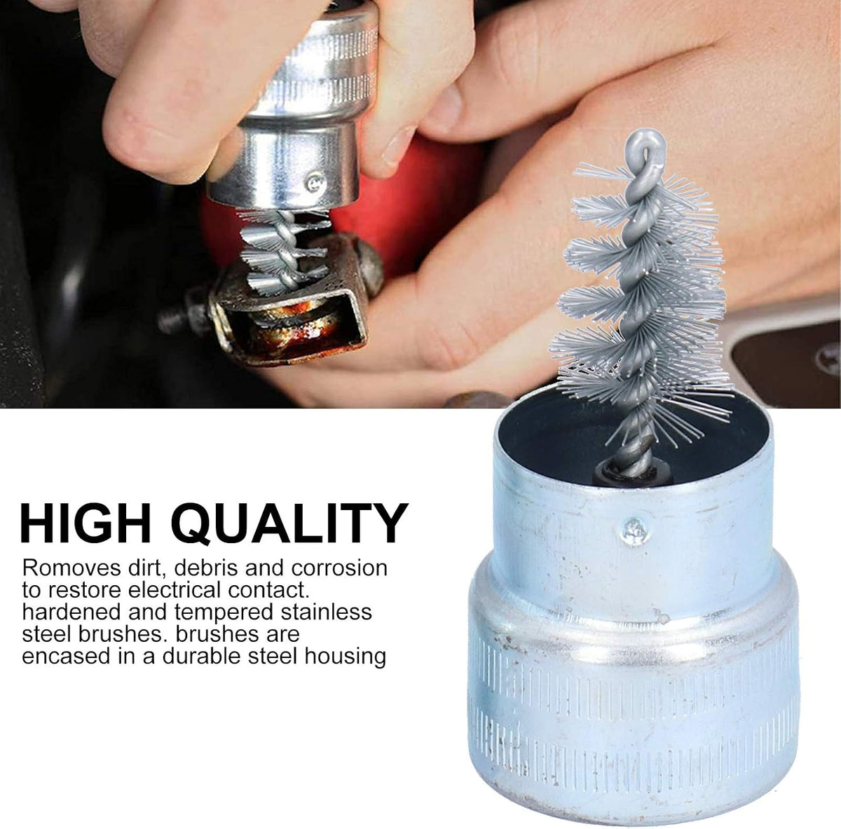 10pcs Stainless Steel Battery Tterminal Cleaner,Battery Terminal Cleaning Brushes, Universal Battery Post Cleaner Tool for Car, Truck, Marine Top & Side Terminals Dirt Removal