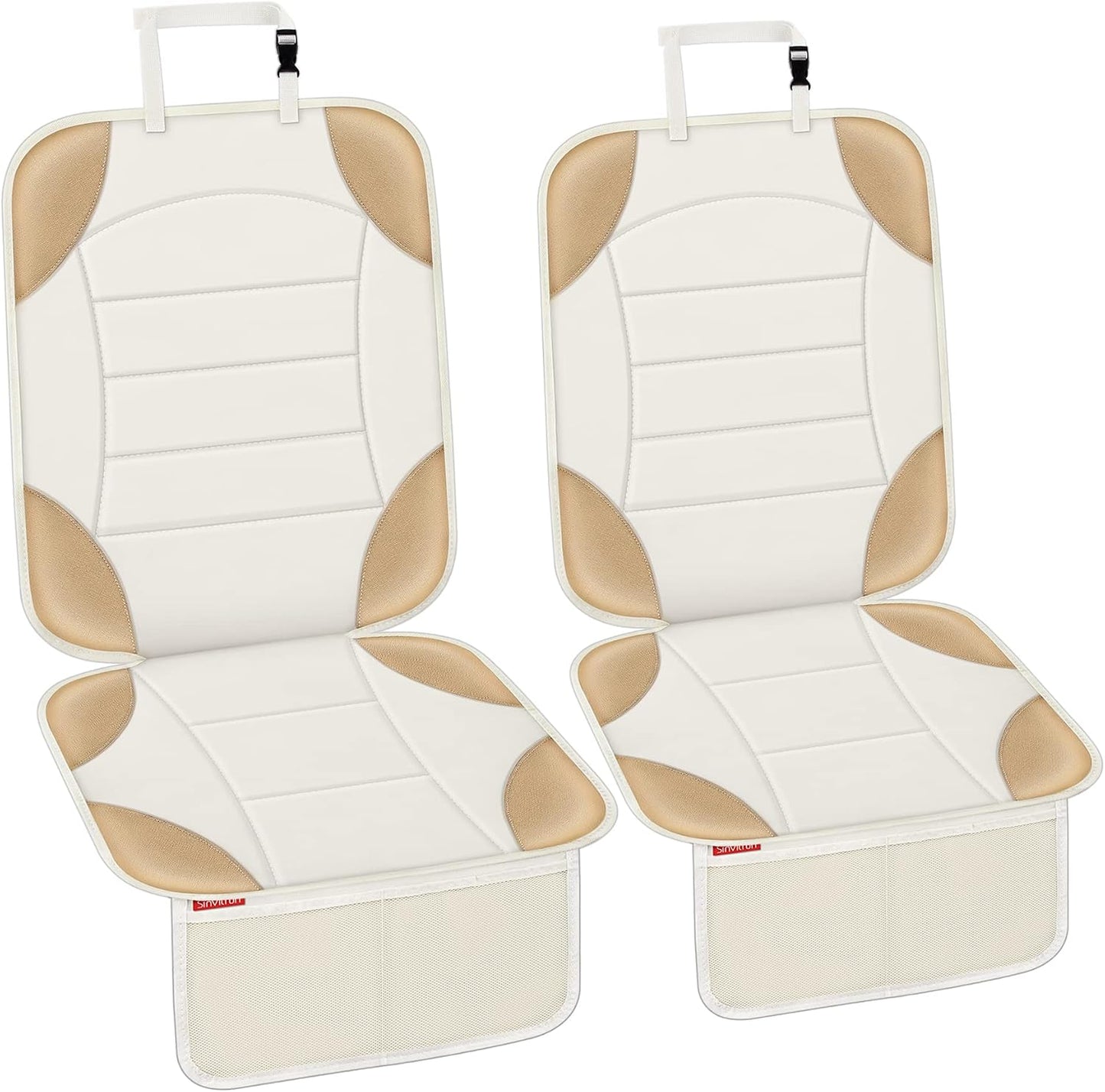 Sinvitron Car Seat Protector for Child Car Seat - Waterproof Non-Slip Leather Mat with 2 Mesh Pockets, Universal Seat Cover for Baby, Pets & Vehicles(2-Pack,Black)
