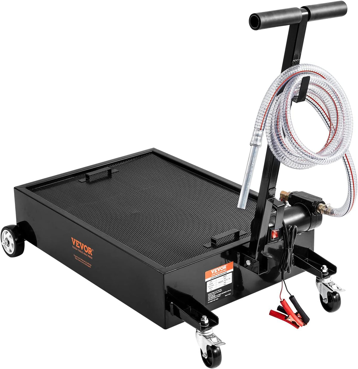 VEVOR Low Profile Oil Drain Pan, 17 Gal Capacity, Rolling Oil Drain Pan with 110V High-Flow Electric Pump, 7.2 ft Hose & T Folding Handle, Leak-proof & Corrosion-resistant, Fit for Trucks, ATVs, Black