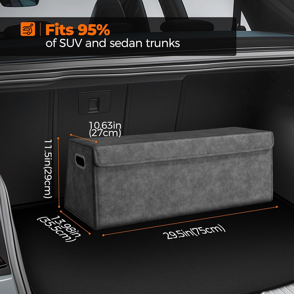 Fyzeoty Car Organizers for Trunk for Suv Sedan, Leather Storage Box,Magnetic Lid,Collapsible and Adjustable,16.5 inches