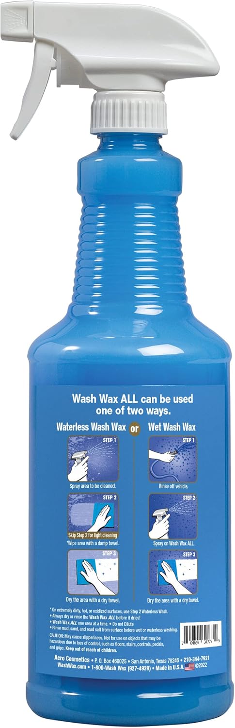 Wet or Waterless Car Wash Wax Kit 32 Fl. oz, UV Protection. Cleans, Protects, and Shines. Aircraft Quality Just Spray On and Wipe Dry Anywhere, Anytime, Home, Office, School, Garage, Parking Lots.