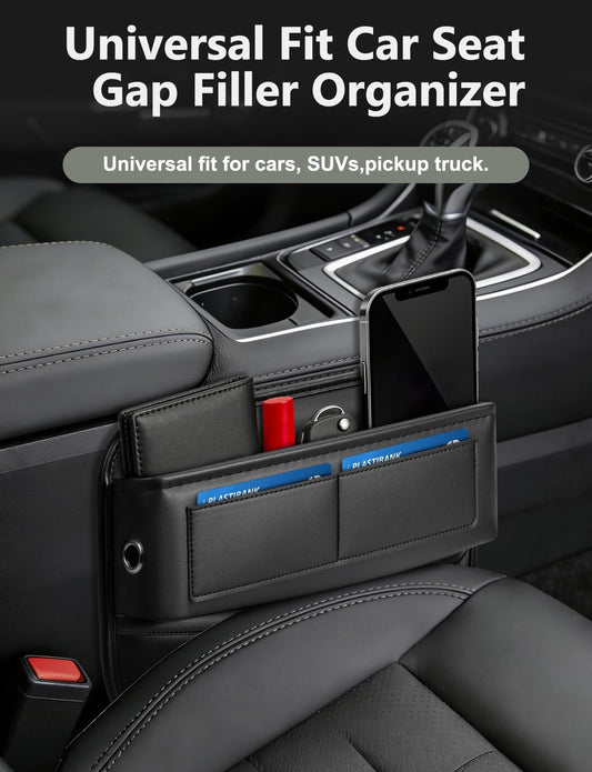 Universal Fit Car Gap Filler, Premium Leather Front Seat Gap Filler Organizer Center Console Seat Side Essentials Organizer with Card Slots, Easy Access to Phone, Sunglasses, Key for Car, SUV Truck