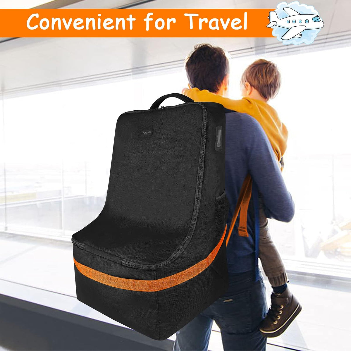 YOREPEK Padded Car Seat Travel Bag Backpack for Airplane, Heavy Duty Car Seat Bags for Air Travel, Carseat Cover for Airplane Travel with Shoulder Strap, Car Seats Carrier for Airport, Black