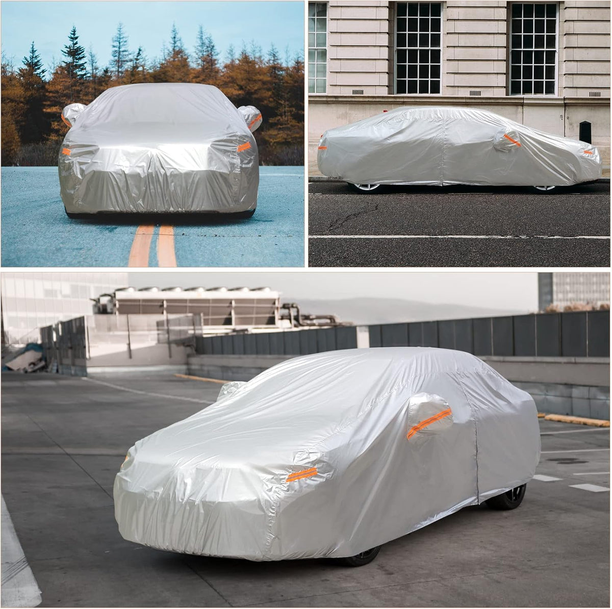 SEAZEN Car Cover with Zipper, 2 Layer Full Car Covers Waterproof/UV Protection/Snowproof/Dustproof, Universal Car Cover (Fit Sedan-Length Up to 200")