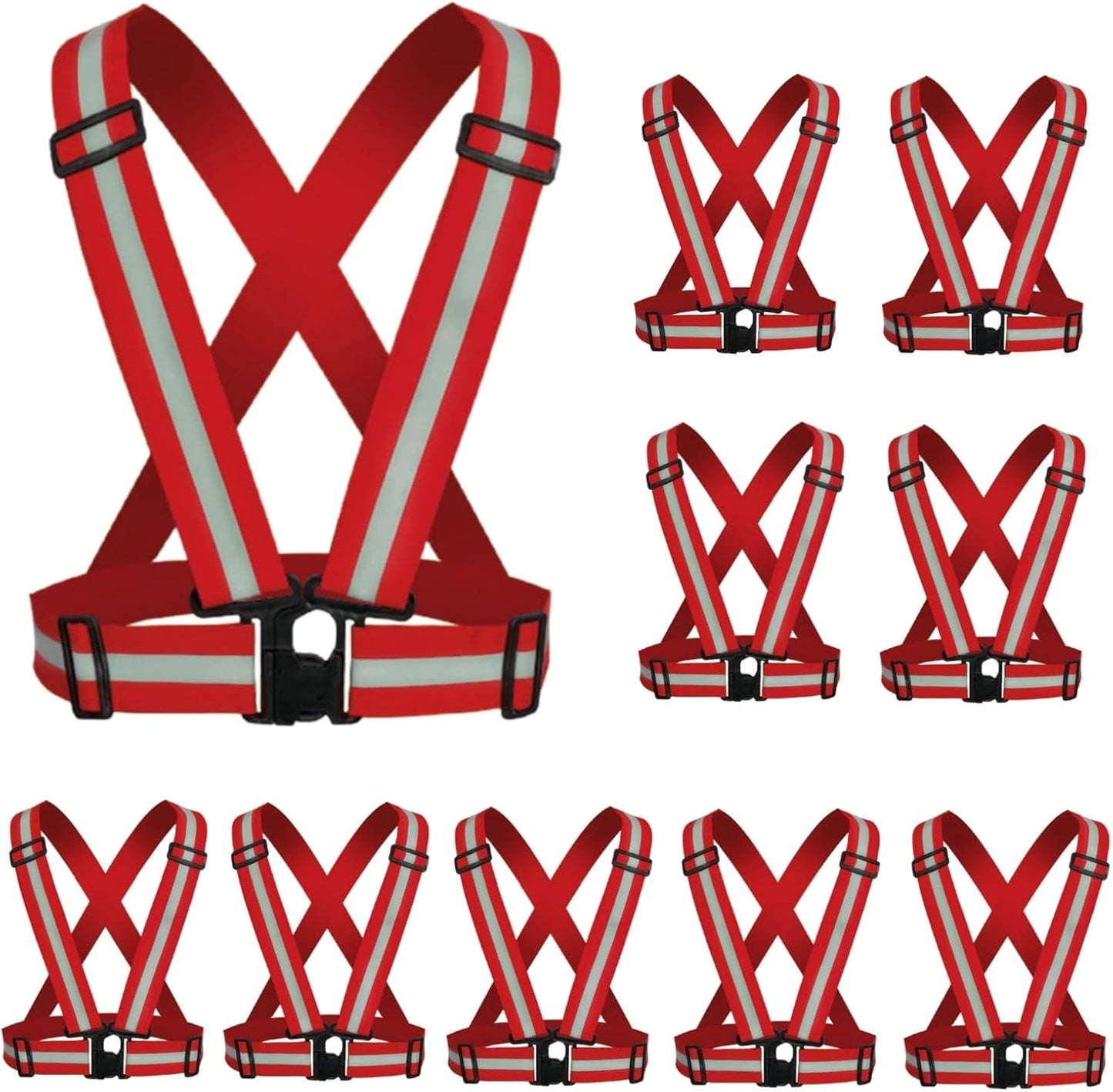 Reflective Strap Safety Vest Gear - 2-10 Pack Adjustable High Visible Reflective Running Gear for Women Men Night