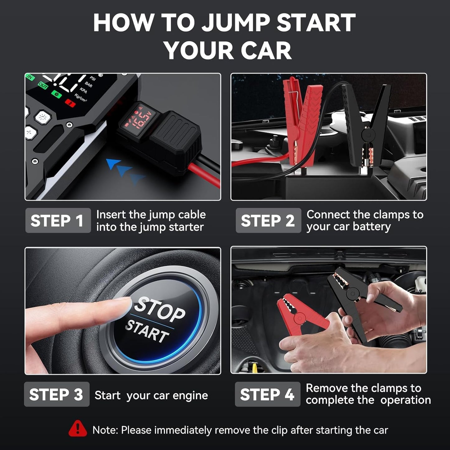 Portable Car Jump Starter with Air Compressor, ACEZUK 160PSI 8000A Jump Starter (All Gas/10.0L Diesel), 12V Battery Jump Box Car Battery Jumper Starter with 3.4" LCD Display, 2 Lights