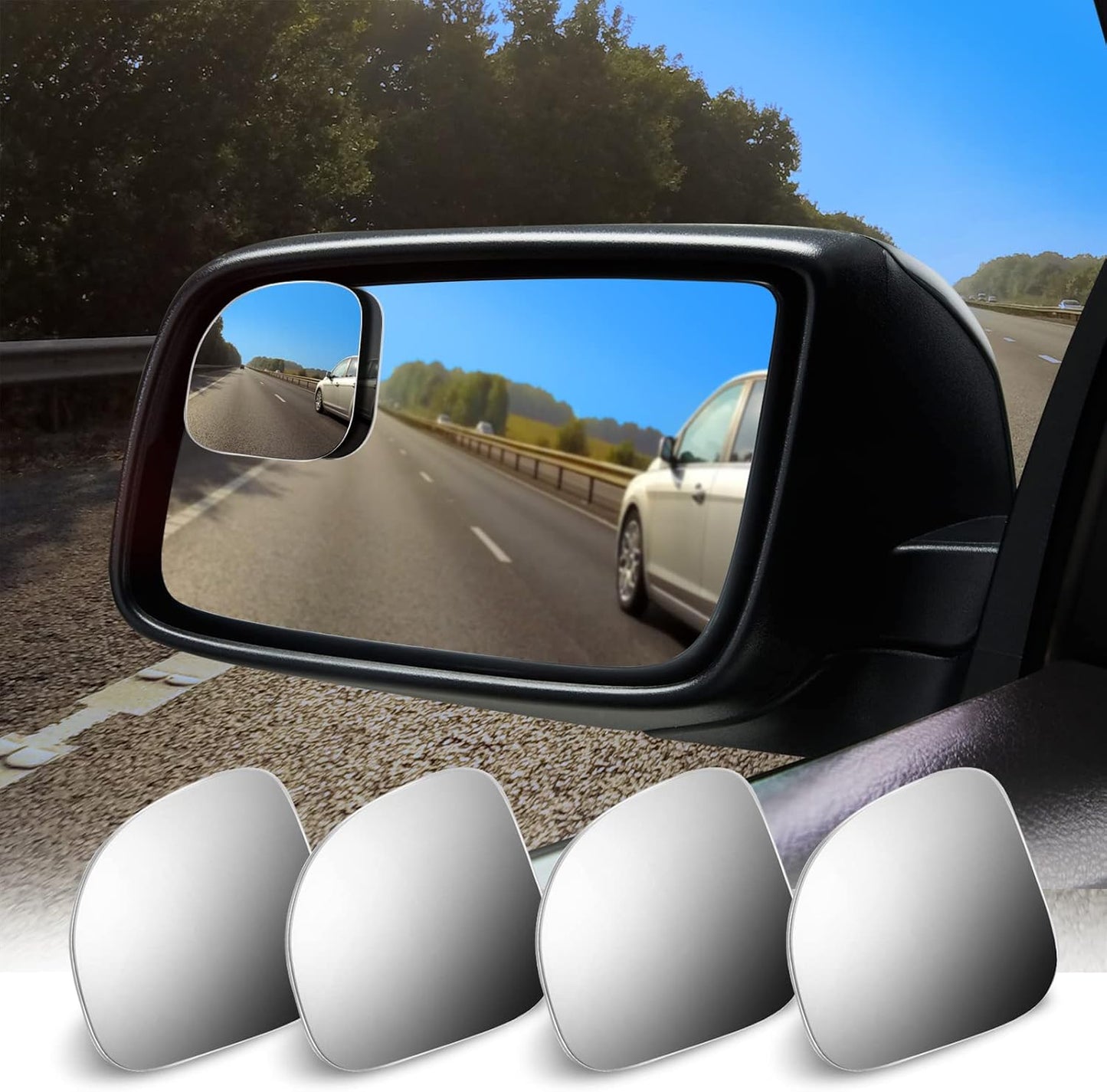 Mudder 4 Pcs Blind Spot Automobile Car Mirror Glass Frameless Convex Mirror Blindspot Side Blindspot Rearview Wide-angled Rear View Mirrors with Adjustable Stick for Suv Trucks Car Accessories
