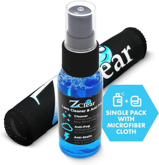 Z Clear 6oz Lens Cleaner Spray for Glasses + Microfiber Cloth | Cleans So Deep Lenses Stay Fog-Free 1-3 Days | Eyeglasses, Goggles, Mirrors, Windshields | Anti-Static, Streak-Free | USA