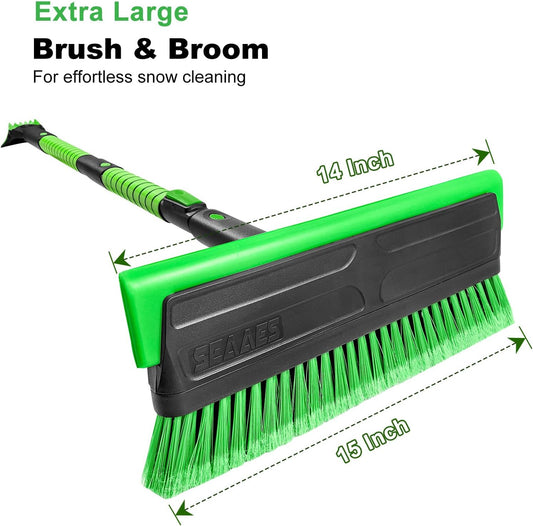 SEAAES 56 Inch Truck Snow Brush Scraper Long Handle, Heavy Duty Extendable Snow Broom for SUV, Windshield Ice Scraper with Foam Grip for Car Automobile Vehicle Window - Green