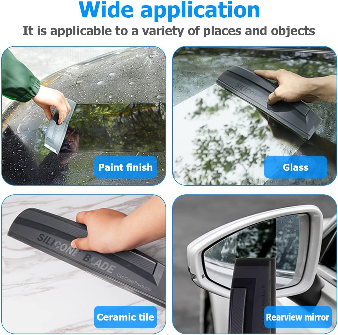 Car Window Squeegee, Soft Silicone Blade for Cleaning Water, Professional One-Piece Auto Glass Water Wiper, 11.8 Inches Water Scraper Cleaner for Shower Doors Mirror, Home Drying Use