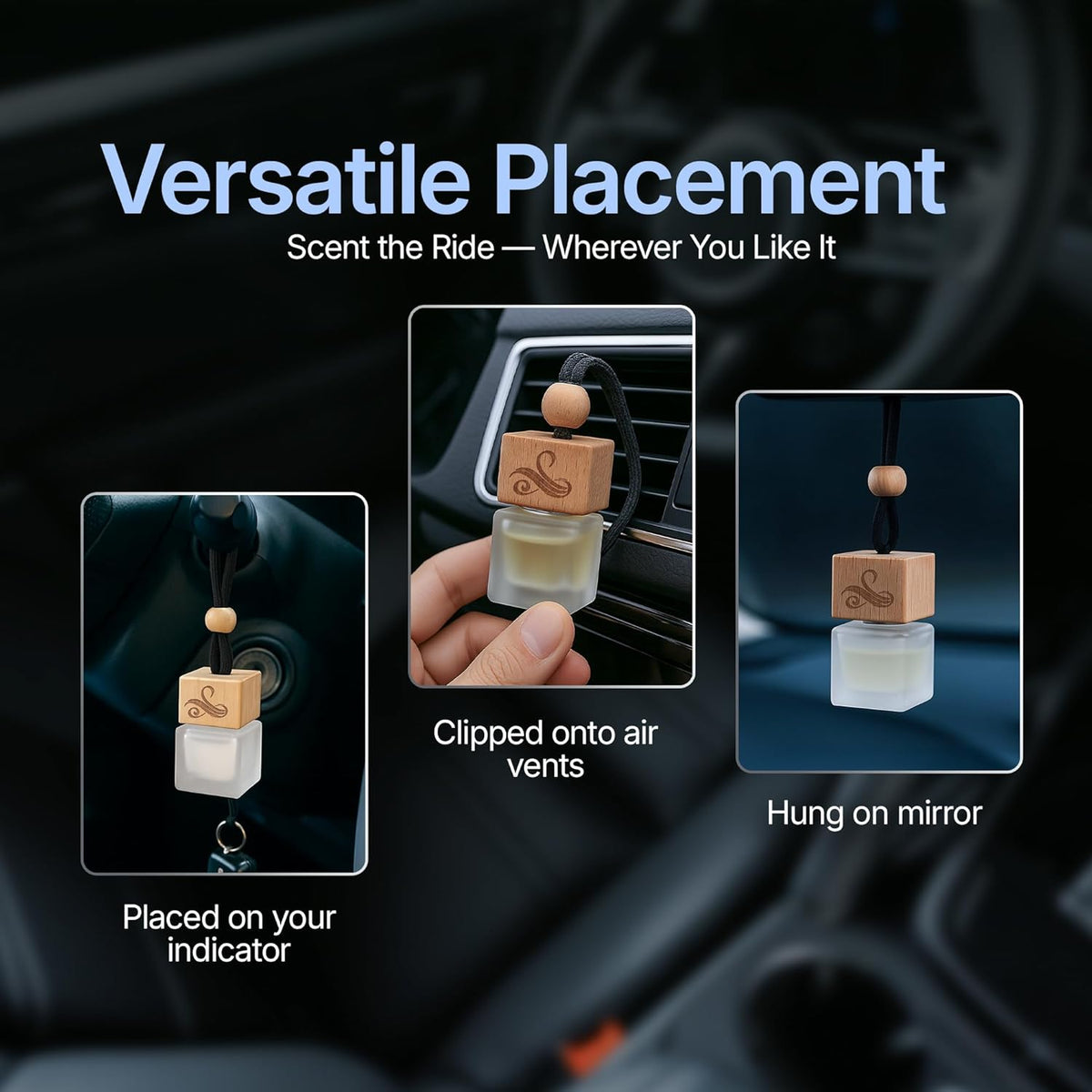 Solvère Car Air Freshener for Men | Perfume Style Freshener with Solvère Fragrance | Strong Freshener with Odour Eliminating Technology with Vent Clip | Car Air Freshener by Perfa