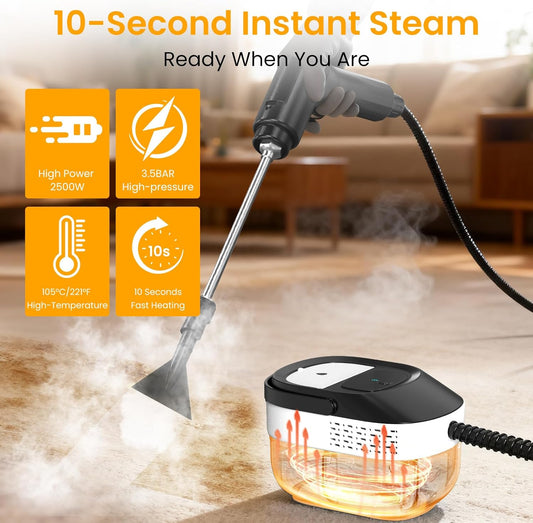 Pressurized Steam Cleaner 1.6L, 3-Level Adjustable Steamer for Cleaning, 10s Heat-Up, 2500W Handheld Steamer Cleaner for Home, Car, Kitchen, Floor, Multi-Surface Cleaning Machine, 19pcs Accessories