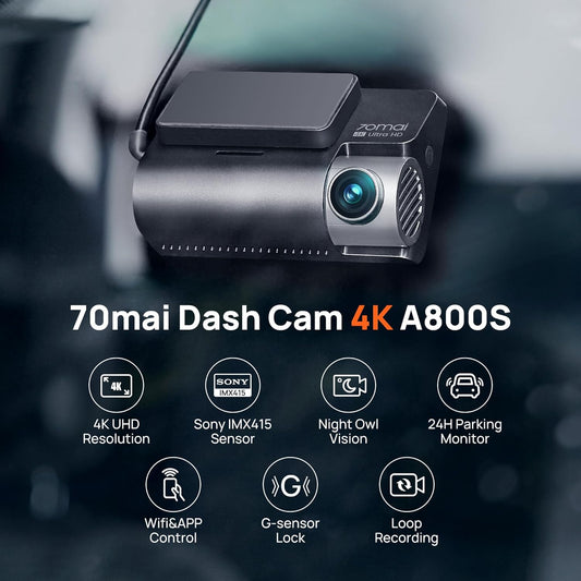 70mai 4K Dash Cam Front and Rear, Built in Wi-Fi 6 & GPS Car Camera, Super Night Vision, ADAS, 3'' IPS Screen, 24H Parking Mode, Time-Lapse, Loop Recording, with 128GB Card (A800SE)