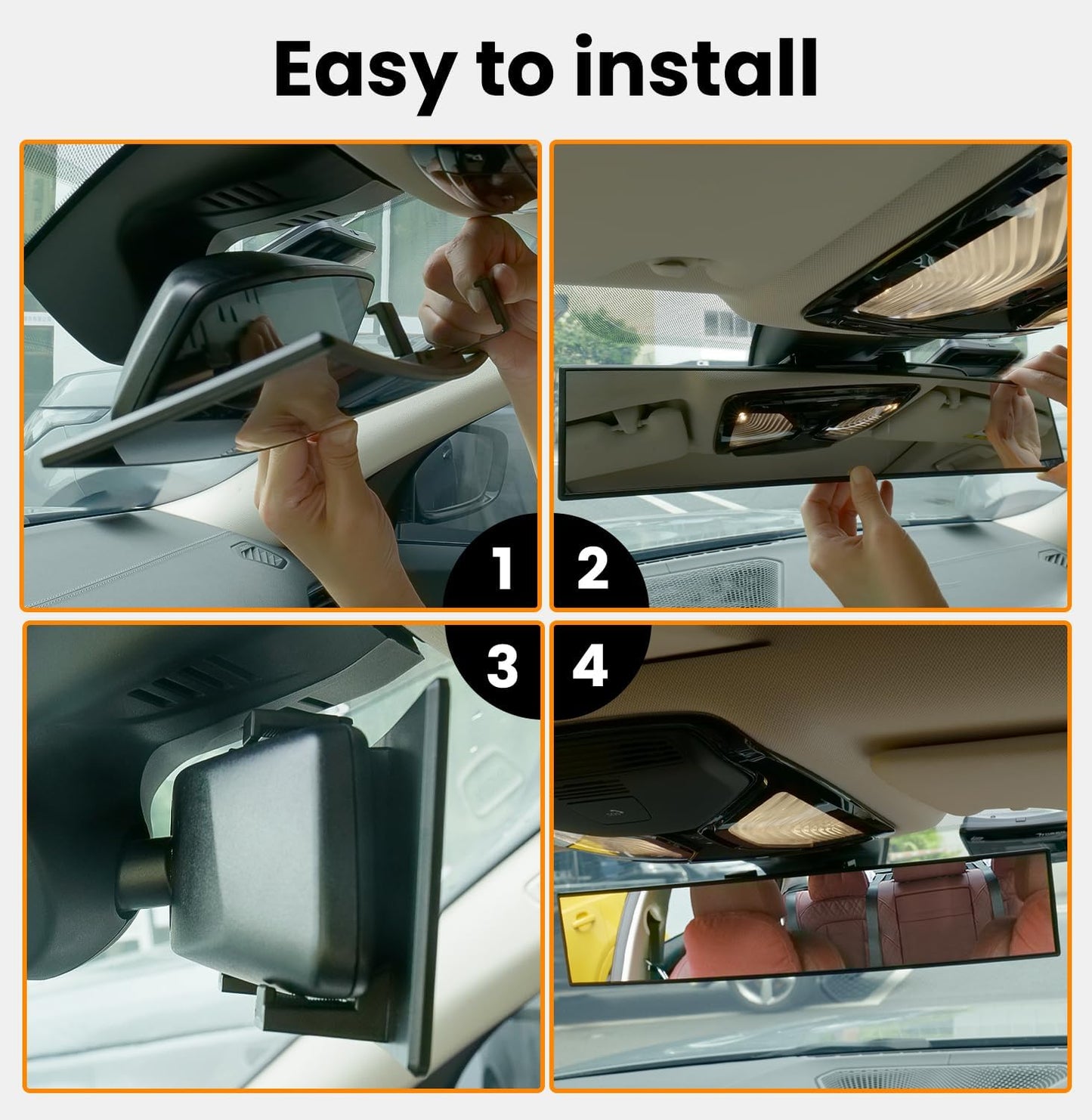 Rear View Mirror, Chrome Anti-glare Panoramic Rear Mirrors Universal 10 Inch Convex Car Interior Clip on Extra Big Wide Angle Rearview Mirror Extender to Reduce Blind Spot for Car SUV