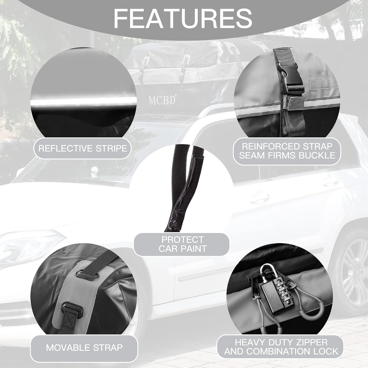 Rooftop Cargo Carrier, 21 Cubic Feet Soft-Shell Waterproof Car Roof Luggage Bag for All Vehicles SUV with/Without Rails, Includes 10 Reinforced Straps + 6 Door Hooks,Storage Bag,Anti-Slip Mat