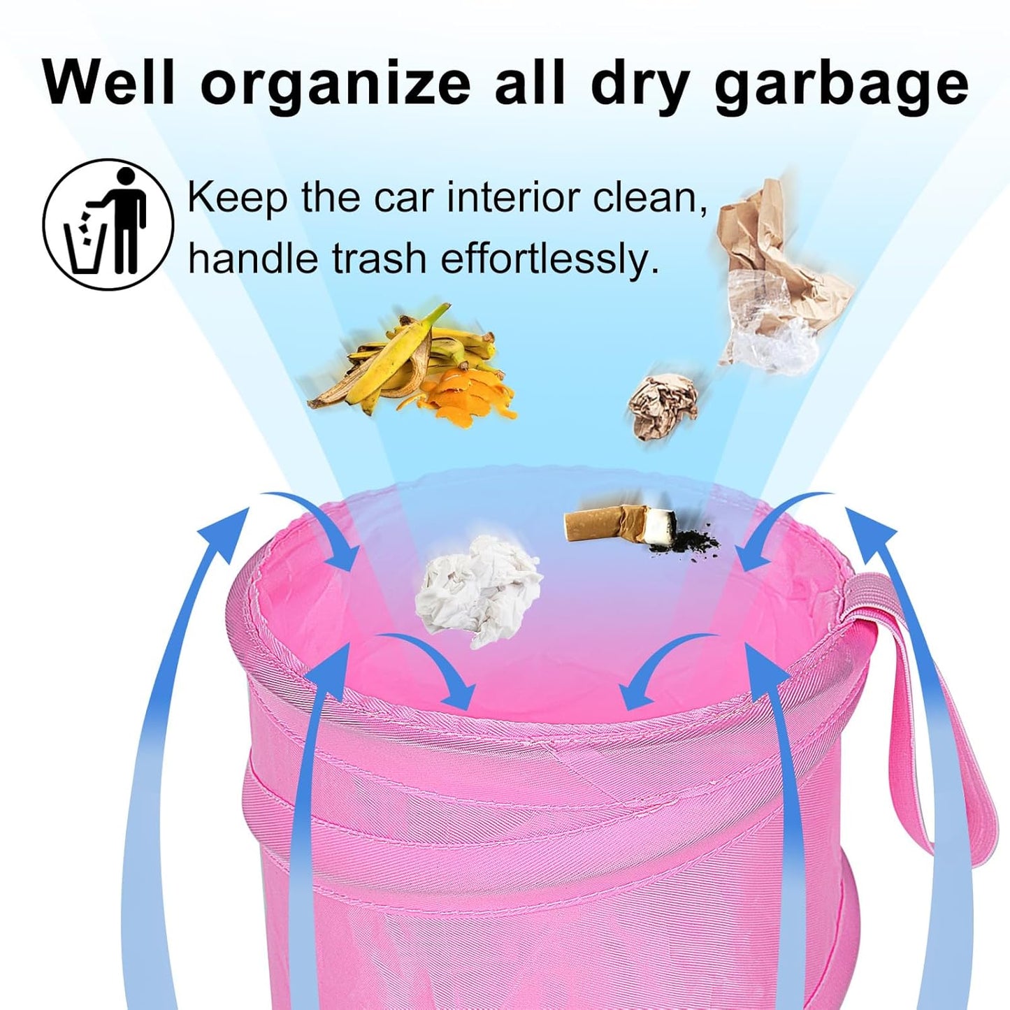 Car Trash Can, 2 Packs Mini Collapsible Pop-up Car Garbage Can, Waterproof Hanging Car Trash Bag with Velcro, Car Trash Bin, Black