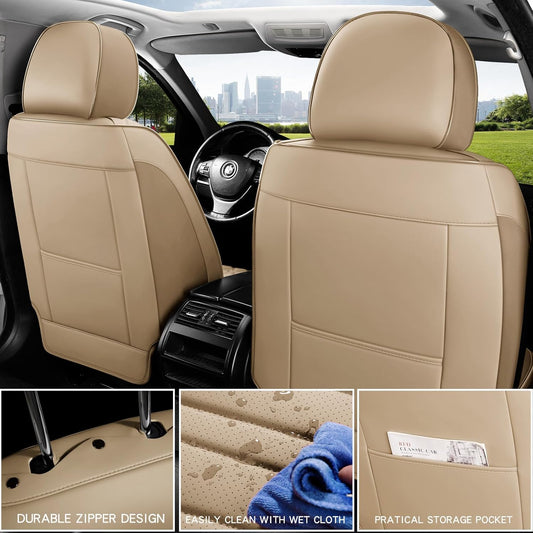 MINGBRON Car Seat Cover Full Set, Leather Car Seat Cover, Waterproof Seat Covers, Car Seat Cushion, Nappa Leather Seat Covers Car Seat Protector Universal Fit Most Cars Black