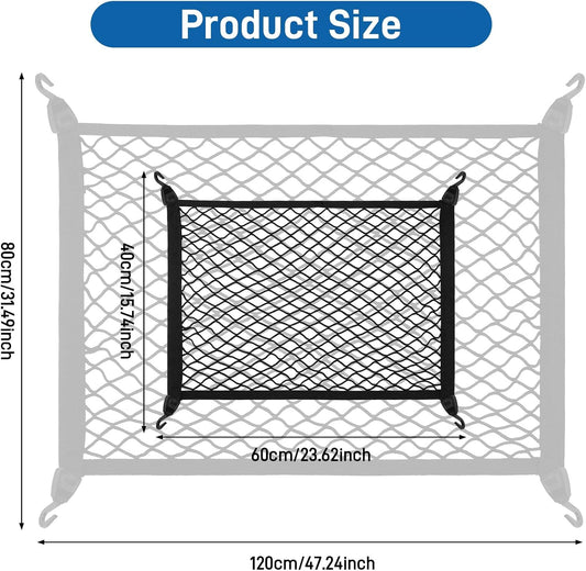 Cargo Net 60×40cm, Car Trunk Net Elastic Nylon Baggage, Car Trunk Net with 4 Hooks, Storage Organizer Car Net for Car Boot Vehicle Van SUV(Black)