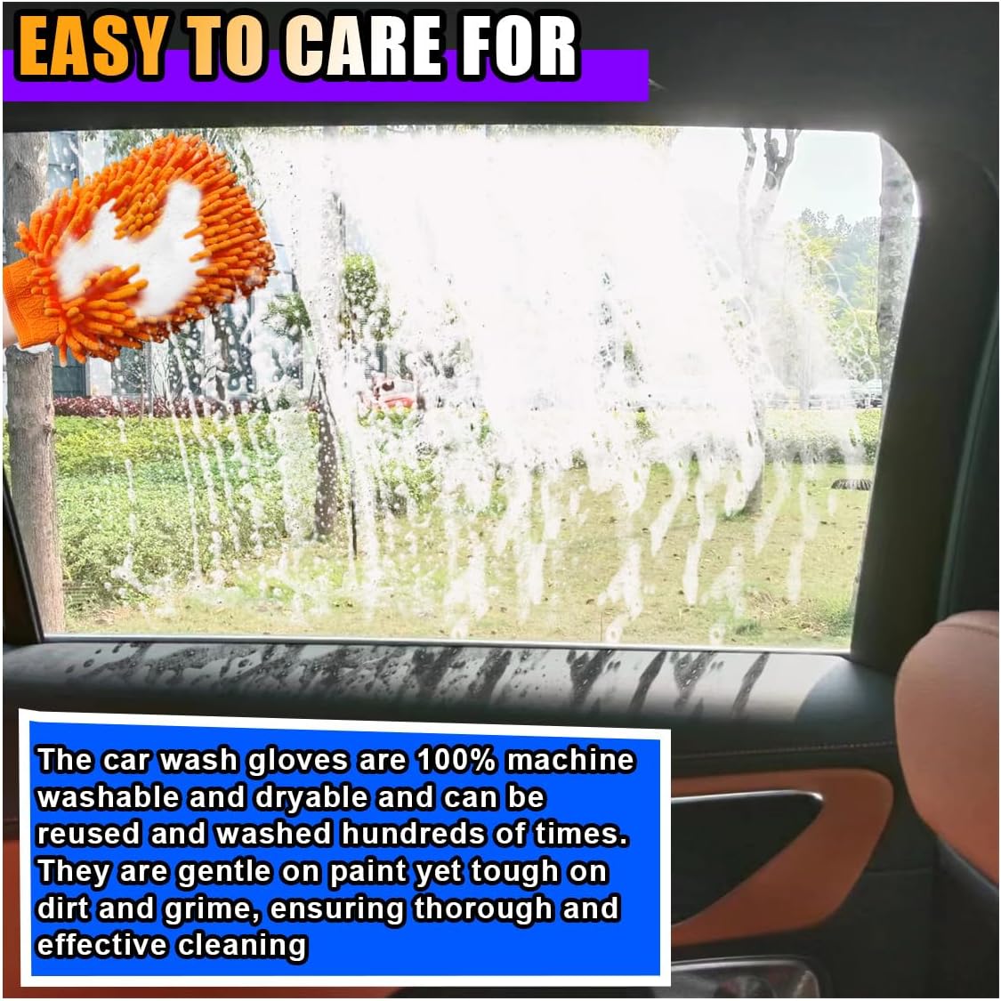 JOYCOURT 2PCS Microfiber Soft Chenille Car Wash Mitts, Scratch and Lint Free Car Dusting Glove, Double Sided Wash Mitt, Ultra Absorbent for Car Washing, Home Cleaning Mitt (Blue&Yellow)