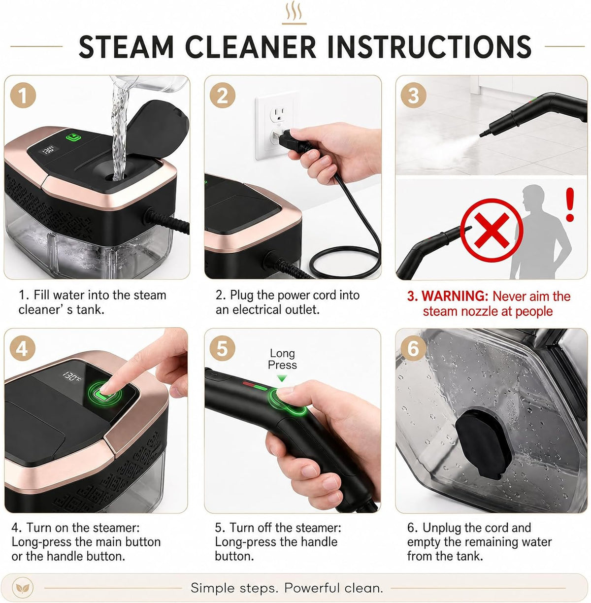Steam Cleaner, 3 Level Adjustable Pressurized Steam Cleaner for Home, 15s Heat-Up Handheld Steamer for Cleaning, 1.9 Qt Tank Portable Steam Cleaner for Car, Home, Tile, Grout, Rose Gold