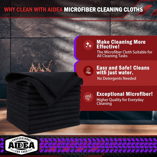 AIDEA Microfiber Cleaning Cloth, 50PK, Microfiber Towels for Cars, Premium Wash Cloths, Dusting Cloth Cleaning Rags, Absorbent Towels for SUVs, House, Kitchen, Window, Cleaning Supplies12×12"