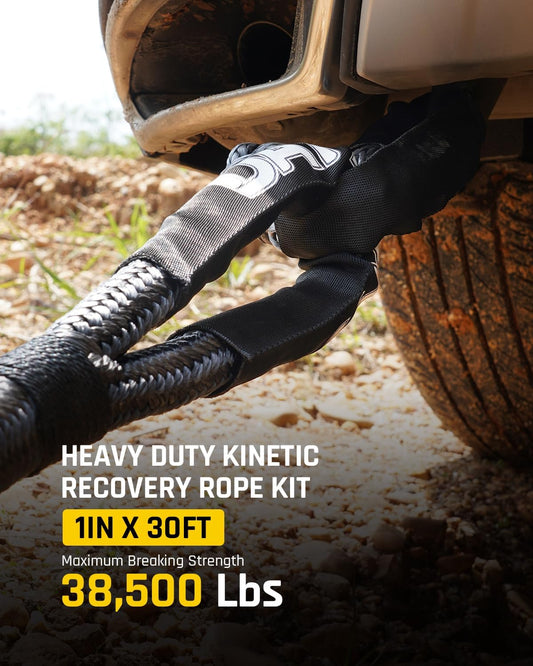 DAYDOOR Recovery Tow Rope Kit with 2 Soft Shackles, 7/16 Inch x 30 ft 31,200 Lbs UHMWPE Tow Strap, Synthetic Towing Rope Recovery Kit for ATV, UTV, SUV, Cars (Gray)