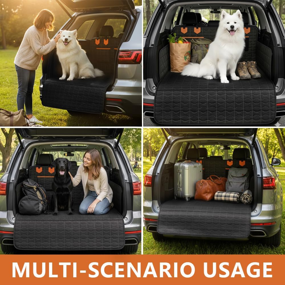 IJVAE SUV Cargo Liner for Dogs, Waterproof Dog Trunk Cover with Bumper Flap Protector, Pet Cargo Mat for SUVs Sedans Vans, Non-Slip Scratchproof Dog Seat Cover,Large Size Universal Fit, Black