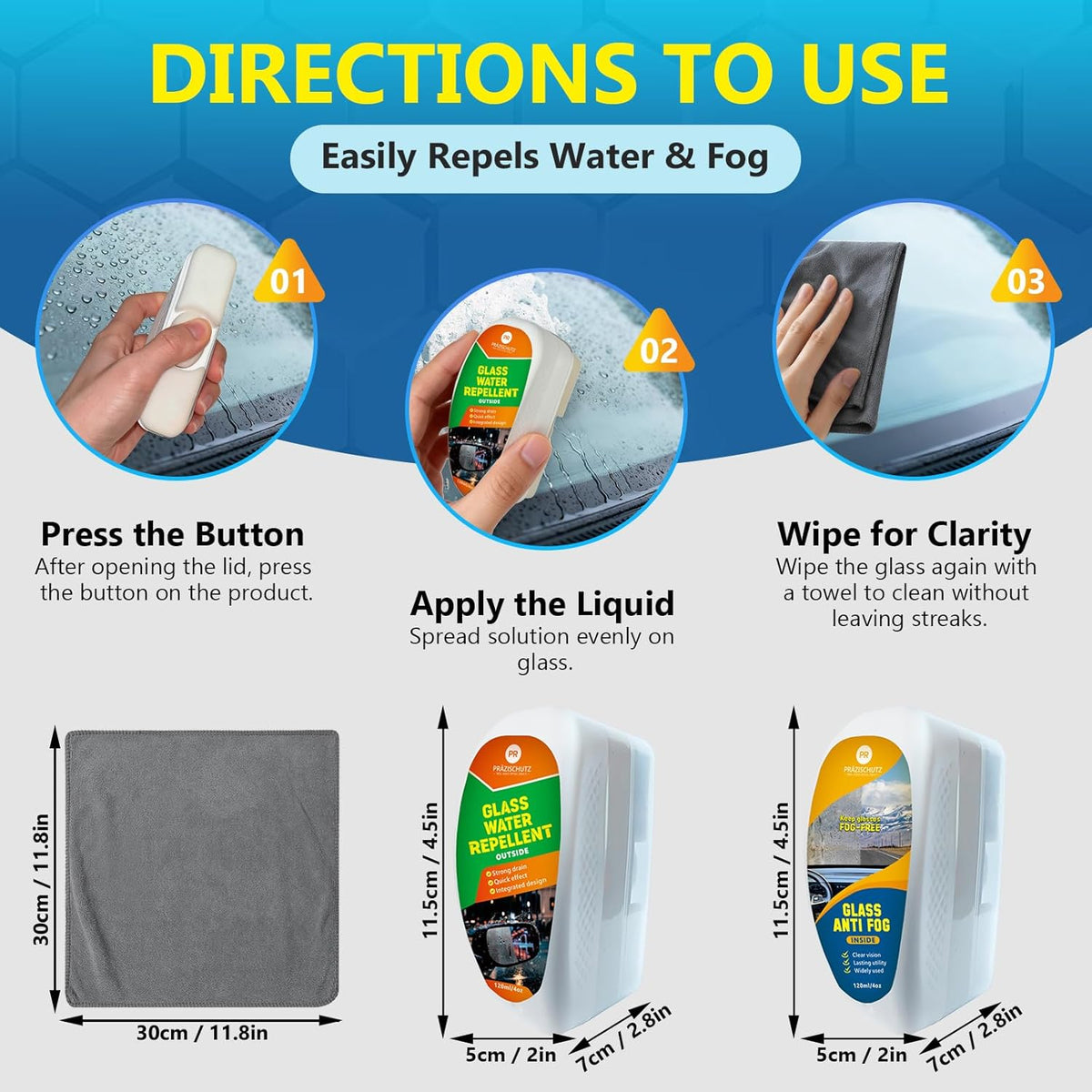 Car Water Repellent & Anti-Fog for Windshield – Advanced Hydrophobic Coating, Clear Vision, Long-Lasting Protection, Easy Apply for Cars, Trucks, SUVs