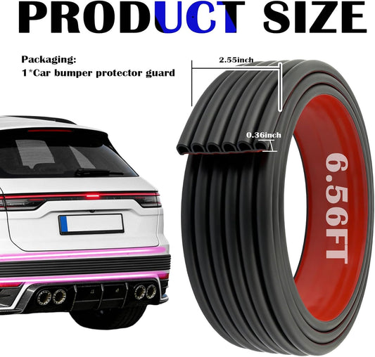 6.56Ft Car Rear Bumper Guard,Rubber Car Rear Bumper Protector Guard with 6-Hole Hollow Design & Strong Adhesive Backing,Anti-Collision Cars Bumpers Protector Cars Exterior Accessories