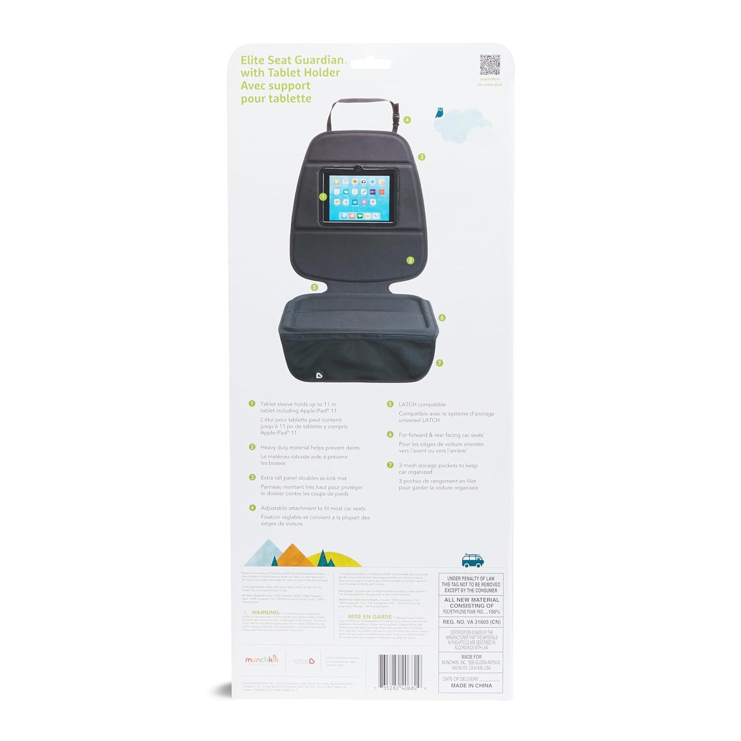 Munchkin Elite Seat Guardian Car Seat Protector, Under Car Seat Cover for Baby and Toddler Seats, Rear or Forward Facing, Dark Grey