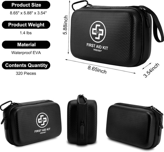 VRIEXSD Premium First Aid Kit, 320 Piece Waterproof Hard Shell Eva First Aid Kit for Home, Camping, Cars, Hiking, Travel, Businesses & Outdoor Emergencies - Emergency Medical Kits (Red)