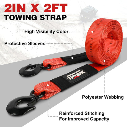 X-BULL Tow Strap (2 in x 20 Ft) with Forged Steel Hooks Lab Tested 10,321lbs Break Strength Emergency Heavy Duty Capacity Tow Strap for Car Truck Jeep SUV Not for Off-Road Recoveries(Red)