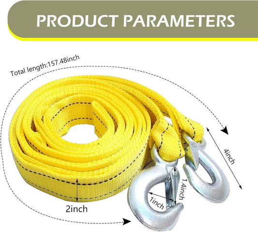 Car Tow Strap with Hooks, 20Ft Nylon Emergency Recovery Towing Strap, 30000 lbs Heavy Duty Reflective Tow Rope with Forged D-Ring Hooks, Cars Trucks Boat Emergency Accessories (Yellow)