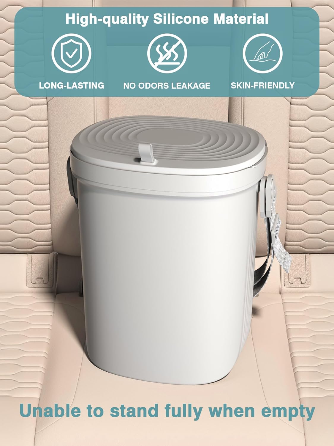 Garoopion Leakproof Car Trash Can, 1.9 Gallon Soft Silicone Hanging Garbage Can with Lid, Easy to Clean Vehicle Trash Bin, Suitable for Sedans, SUVs, MPVs & Trucks