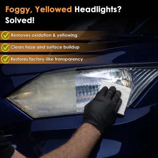 Car Headlight Restoration Kit, 2-Step Headlight Cleaner with Oxidation Removal & Ceramic Coating Wipes, Removes Oxide & Yellowing Restore Clarity, Headlight Polish Restorer Kit