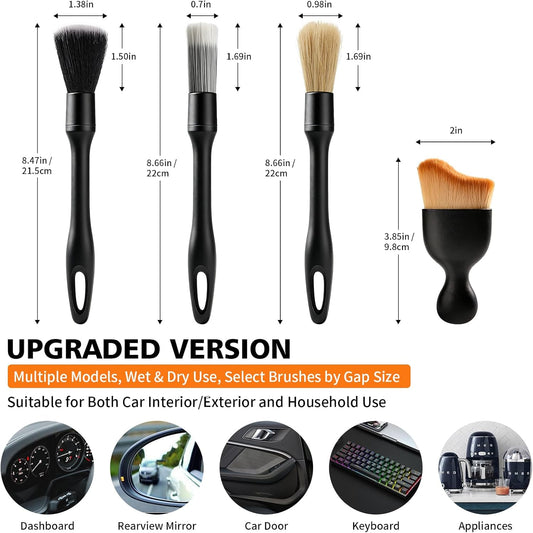 8PCS Car Detailing Brush Set, Ultra Soft Boars Hair Car Interior Detailing Brushes, Premium Car Wash Brush Kit for Professional Results Car Duster Interior or Exterior, Car Accessories Interior Tools