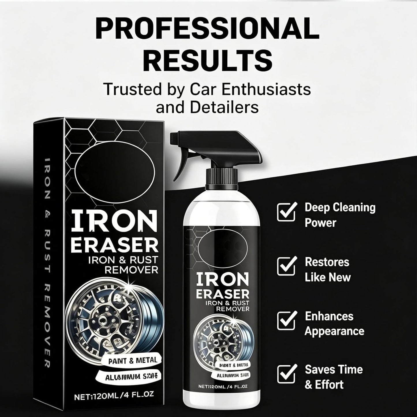 Iron Eraser Rust Remover Spray, Iron Eraser Iron and Rust Remover for Car Wheels and Paint, Fast Acting Rust and Brake Dust Remover, Professional Automotive Surface Cleaning (2PCS)