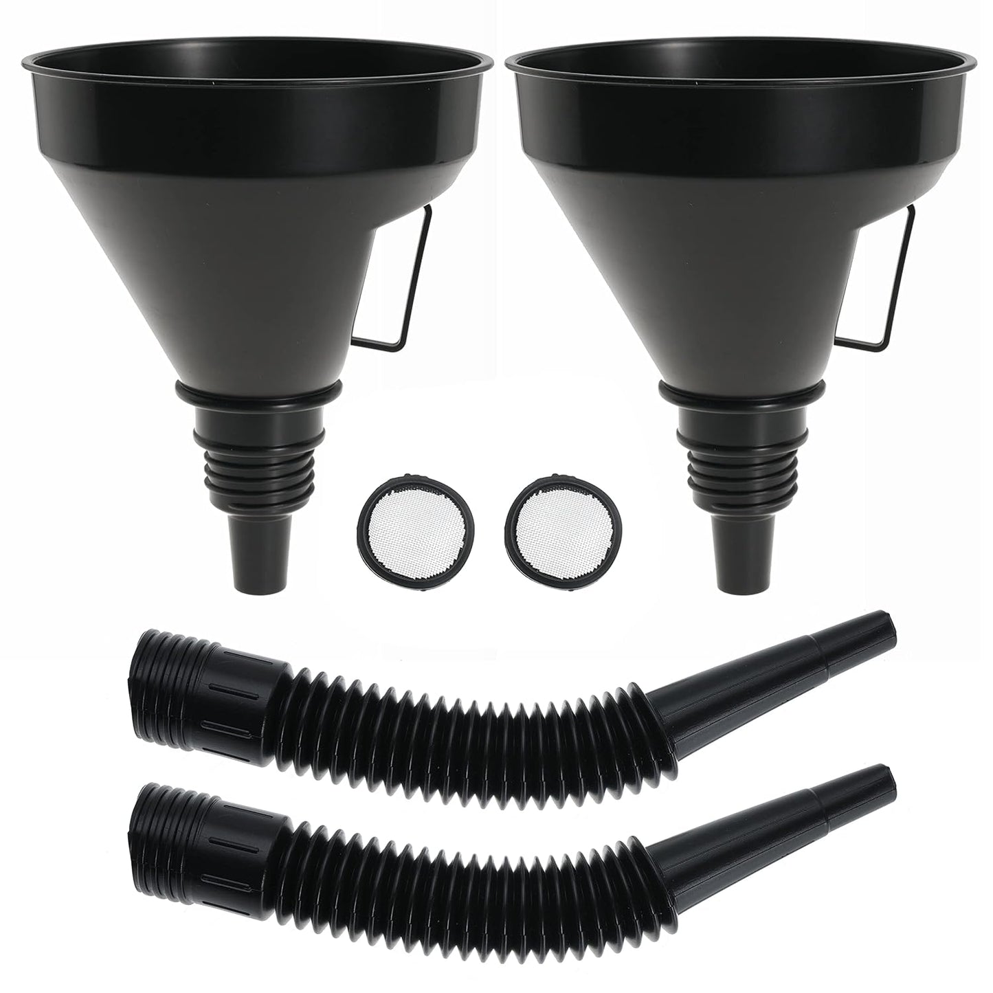 Wide Mouth Oil Funnel with Flexible Extension Nozzle Hose with Handle Mesh Screen Filter for Cars Motorcycles Engine Oil Kerosene Gasoline Gas Fuel Diesel Water Fluid Coolant Liquid Black 1PC (1)
